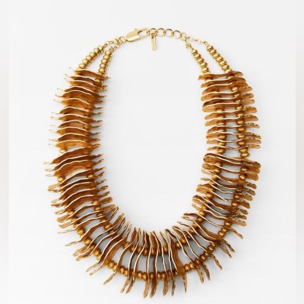 Zara gold-tone metal pieces necklace w matching beads. Chunky Statement NWT - Picture 3 of 6